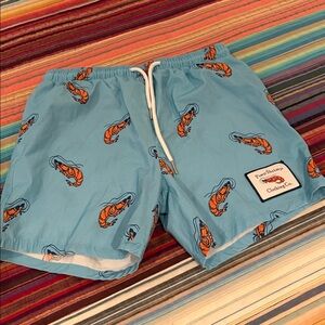 Pimp Shrimp Men's light blue Swim Trunks Size Small. Preppy, Beachy, Pool Day.